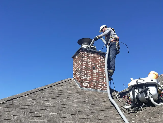 Dedicated Berea Chimney Sweep team member cleaning a chimney in Berea, OH