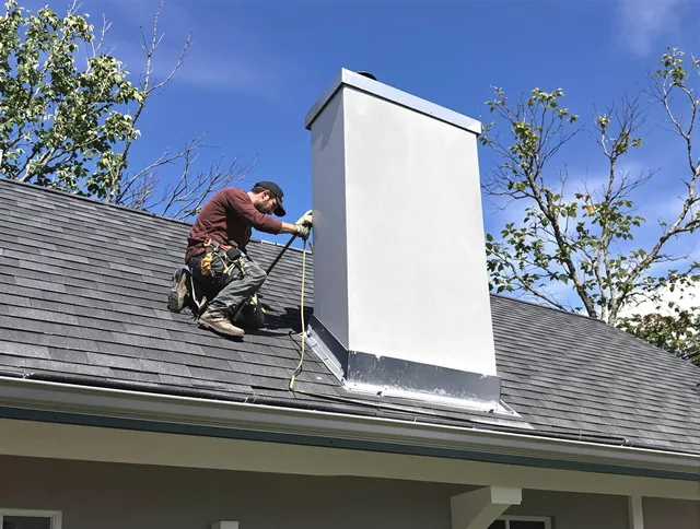 Berea Chimney Sweep team member finishing chimney construction in Berea, OH
