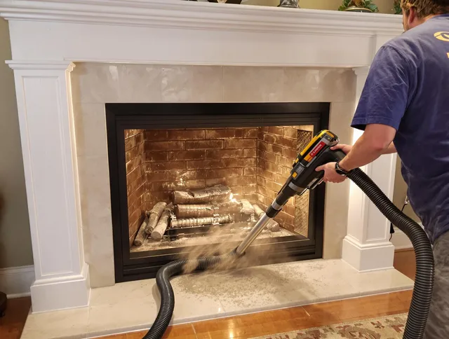 Fireplace cleaning performed by Berea Chimney Sweep in Berea, OH